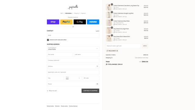 Papinelle checkout page showing Papinelle discount code box | Screenshot taken by SimplyCodes community member on Sep 8, 2025