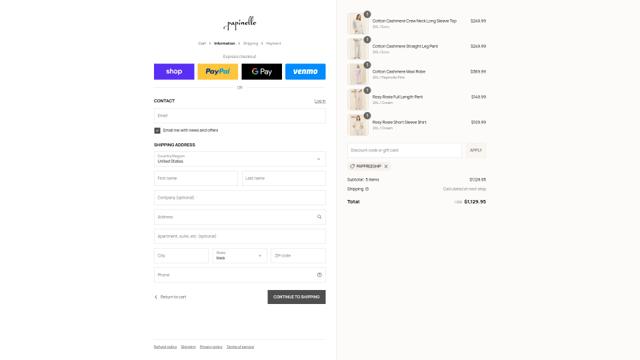 Papinelle checkout page showing Papinelle discount code box | Screenshot taken by SimplyCodes community member on Sep 8, 2025