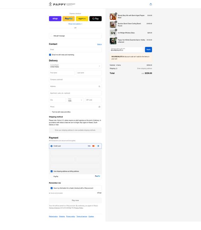 Pappy & Company checkout page showing Pappy & Company promo code box | Screenshot taken by SimplyCodes community member on Sep 13, 2025