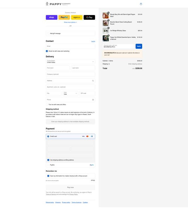 Pappy & Company checkout page showing Pappy & Company promo code box | Screenshot taken by SimplyCodes community member on Aug 28, 2025
