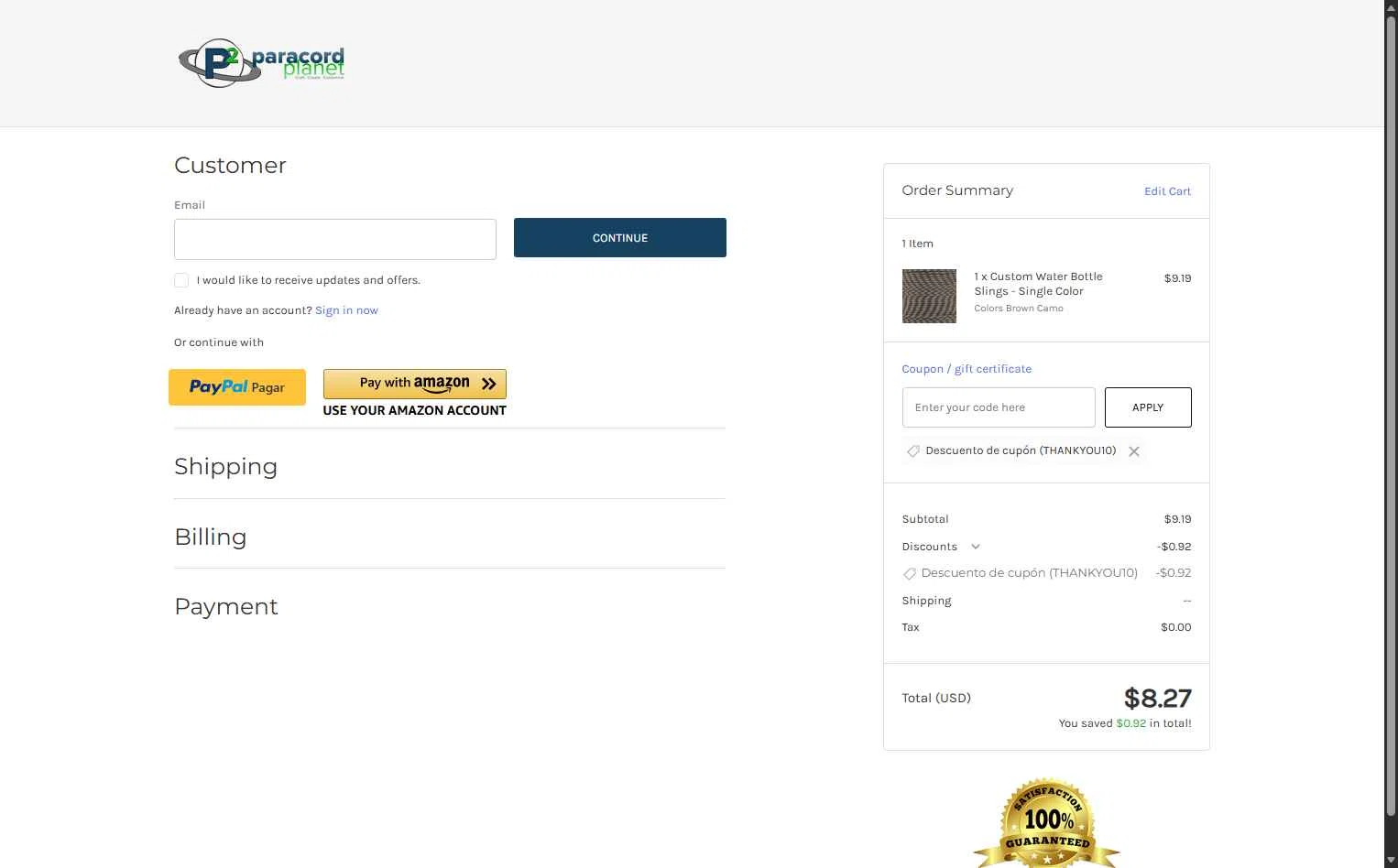 Paracord Planet checkout page showing Paracord Planet coupon code box | Screenshot taken by SimplyCodes community member on Feb 6, 2026