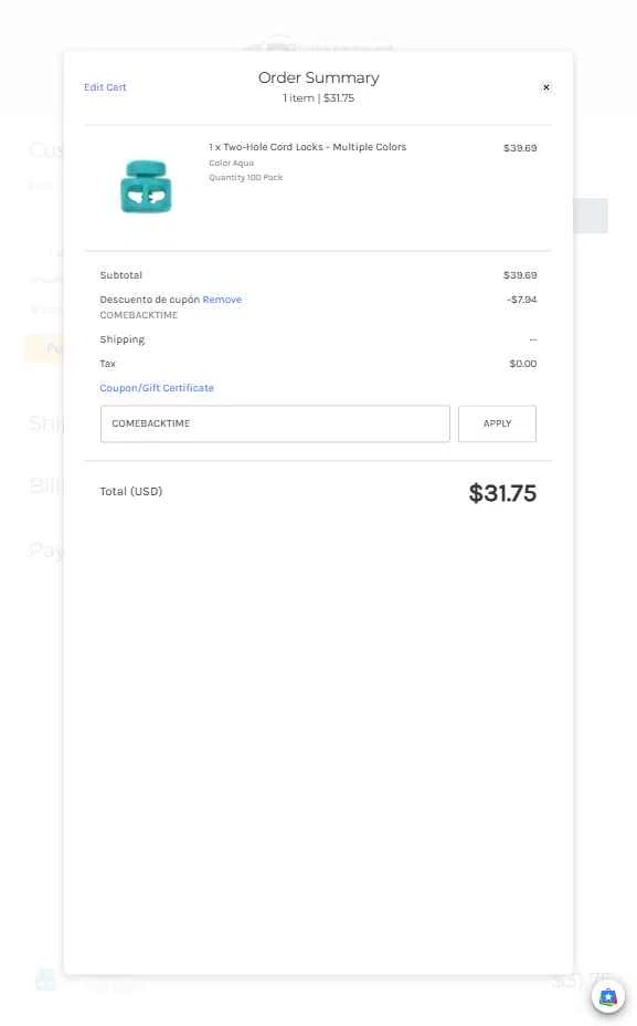 Paracord Planet checkout page showing Paracord Planet coupon code box | Screenshot taken by SimplyCodes community member on Oct 28, 2025