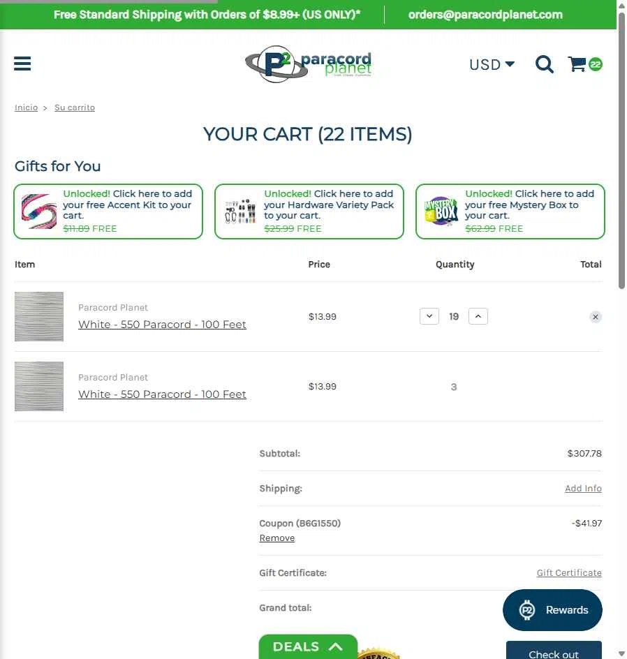 Paracord Planet checkout page showing Paracord Planet coupon code box | Screenshot taken by SimplyCodes community member on Nov 8, 2025
