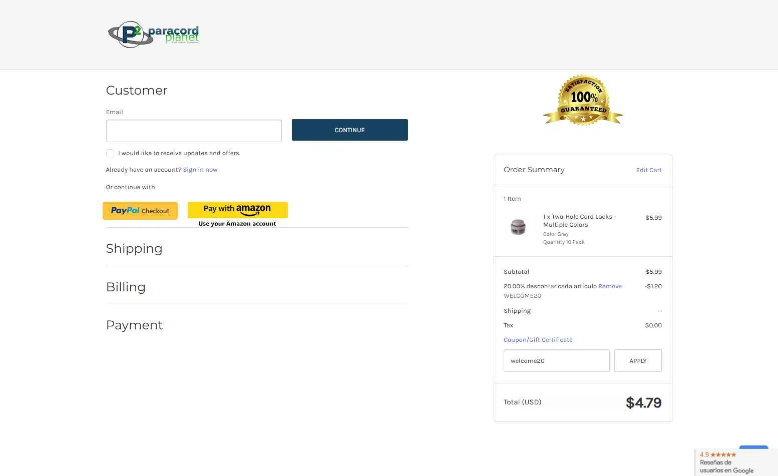 Paracord Planet checkout page showing Paracord Planet coupon code box | Screenshot taken by SimplyCodes community member on Jun 30, 2025