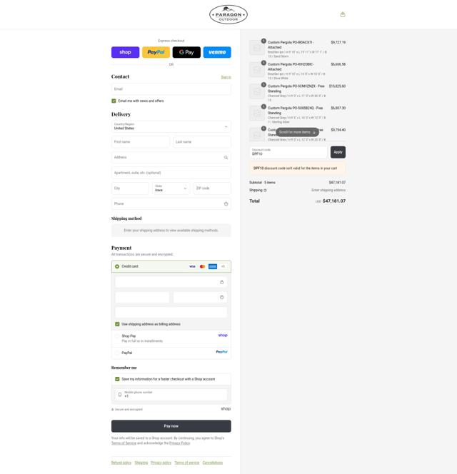 Paragon Outdoor checkout page showing Paragon Outdoor discount code box | Screenshot taken by SimplyCodes community member on Sep 15, 2025