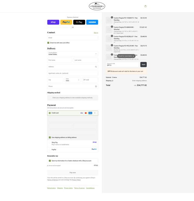 Paragon Outdoor checkout page showing Paragon Outdoor discount code box | Screenshot taken by SimplyCodes community member on Sep 10, 2025