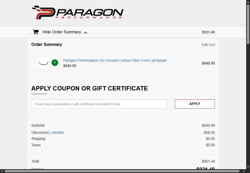 Paragon Performance checkout page showing Paragon Performance coupon code box | Screenshot taken by SimplyCodes community member on Dec 20, 2025