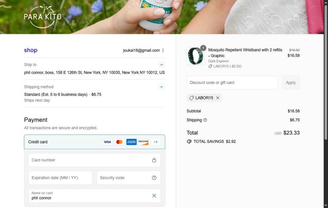 PARA'KITO checkout page showing PARA'KITO discount code box | Screenshot taken by SimplyCodes community member on Aug 29, 2025