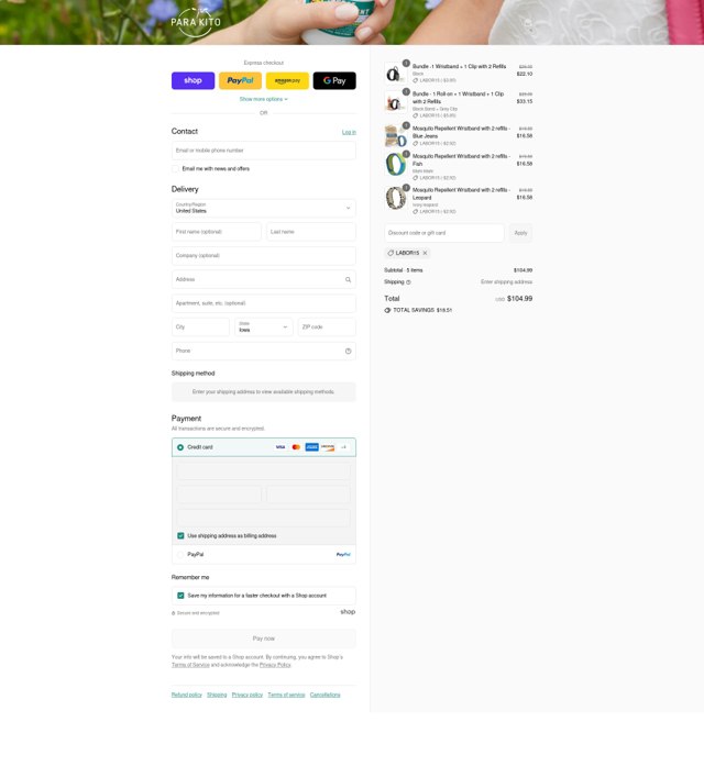 PARA'KITO checkout page showing PARA'KITO discount code box | Screenshot taken by SimplyCodes community member on Aug 31, 2025