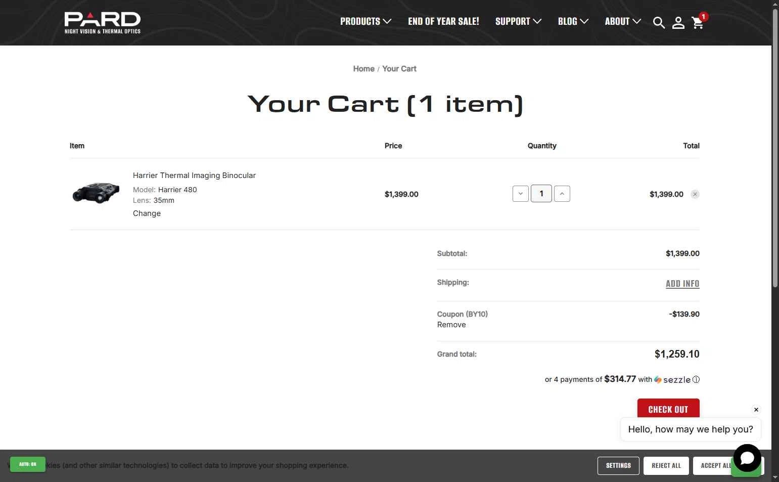 PARD checkout page showing PARD coupon code box | Screenshot taken by SimplyCodes community member on Jan 6, 2026
