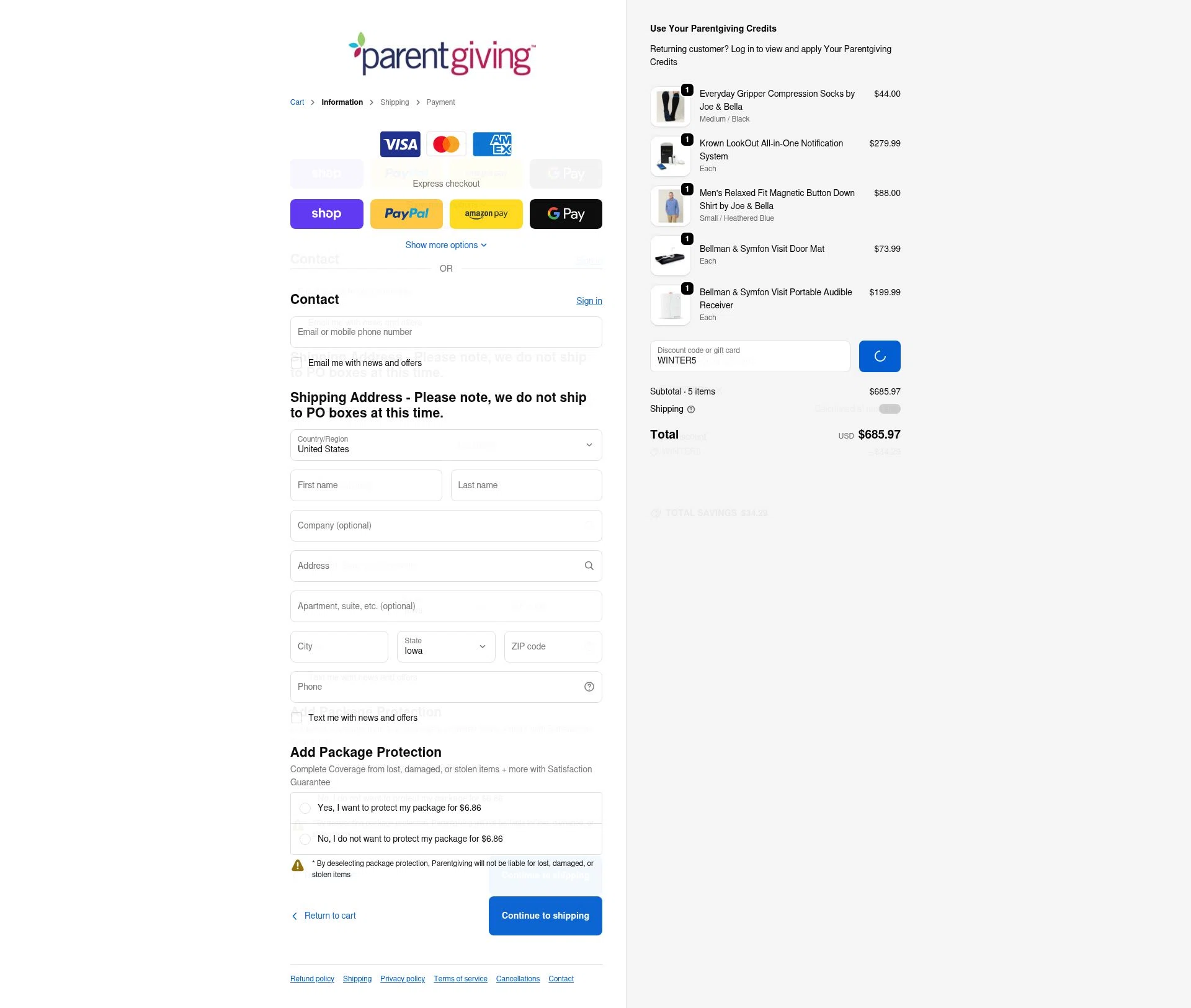 Parentgiving checkout page showing Parentgiving promo code box | Screenshot taken by SimplyCodes community member on Jan 31, 2026