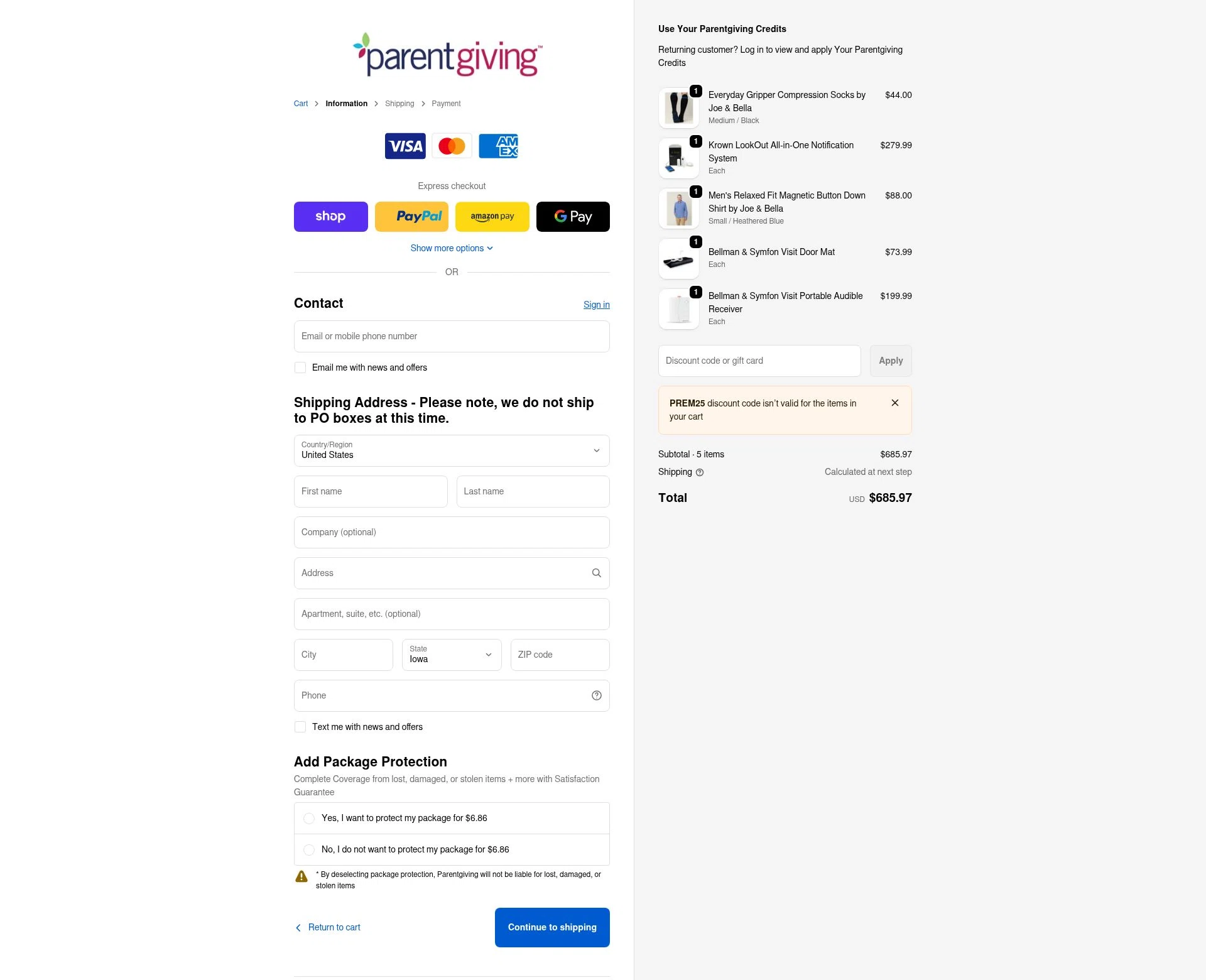 Parentgiving checkout page showing Parentgiving promo code box | Screenshot taken by SimplyCodes community member on Jan 31, 2026