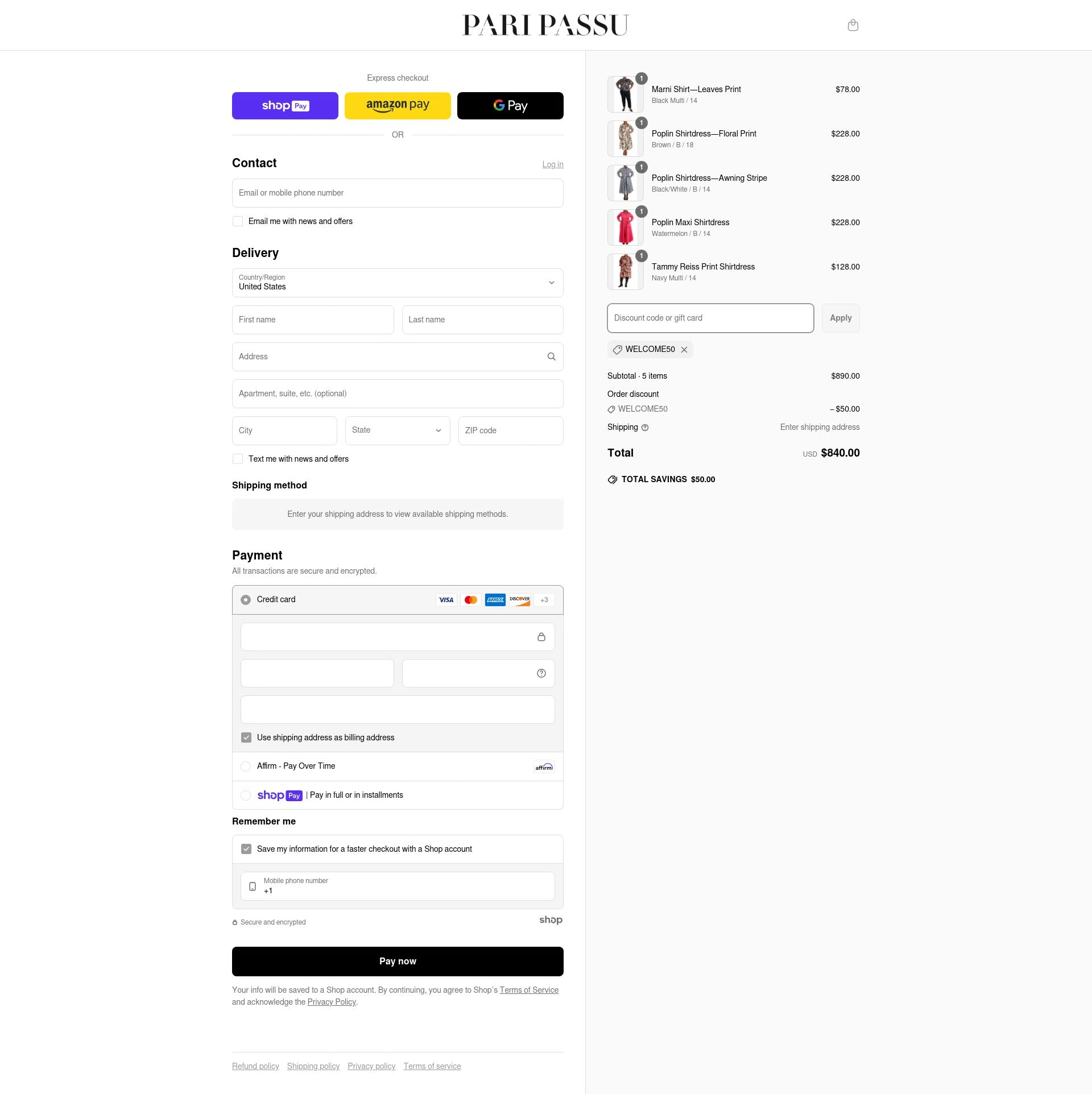 Pari Passu checkout page showing Pari Passu promo code box | Screenshot taken by SimplyCodes community member on Apr 25, 2025
