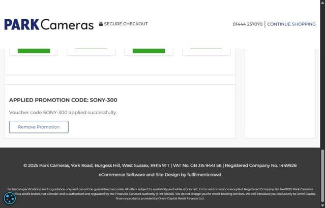 Park Cameras checkout page showing Park Cameras promo code box | Screenshot taken by SimplyCodes community member on Aug 22, 2025