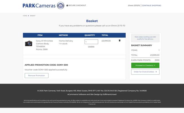 Park Cameras checkout page showing Park Cameras promo code box | Screenshot taken by SimplyCodes community member on Jul 27, 2025