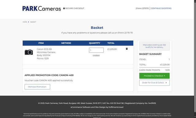 Park Cameras checkout page showing Park Cameras promo code box | Screenshot taken by SimplyCodes community member on Sep 14, 2025