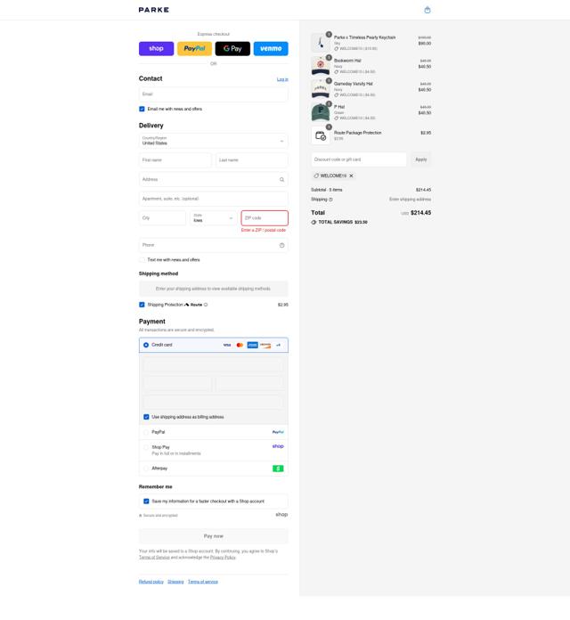 PARKE checkout page showing PARKE discount code box | Screenshot taken by SimplyCodes community member on Sep 3, 2025