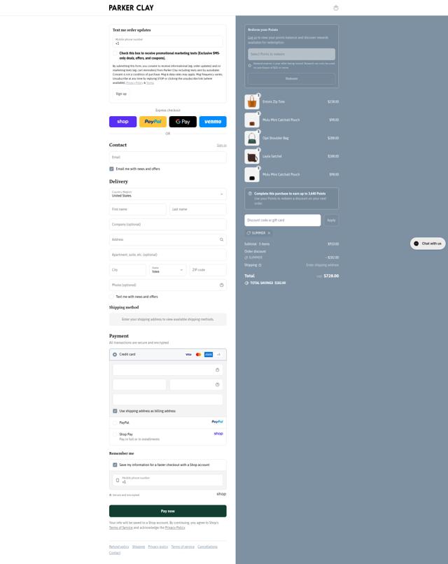 Parker Clay checkout page showing Parker Clay discount code box | Screenshot taken by SimplyCodes community member on Sep 15, 2025