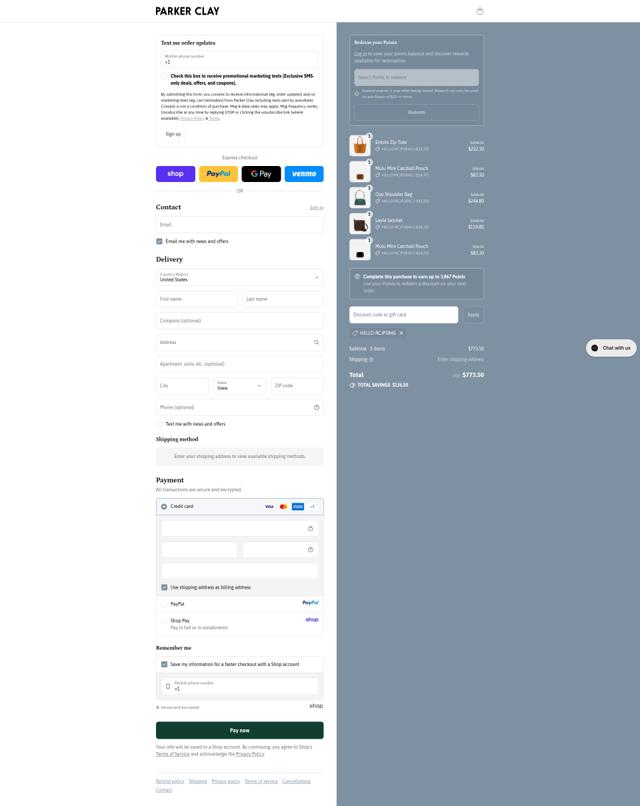 Parker Clay checkout page showing Parker Clay discount code box | Screenshot taken by SimplyCodes community member on Sep 10, 2025