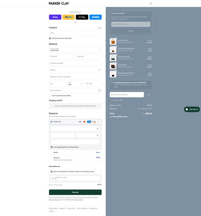 Parker Clay checkout page showing Parker Clay discount code box | Screenshot taken by SimplyCodes community member on Sep 2, 2025