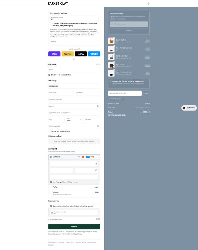 Parker Clay checkout page showing Parker Clay discount code box | Screenshot taken by SimplyCodes community member on Sep 7, 2025