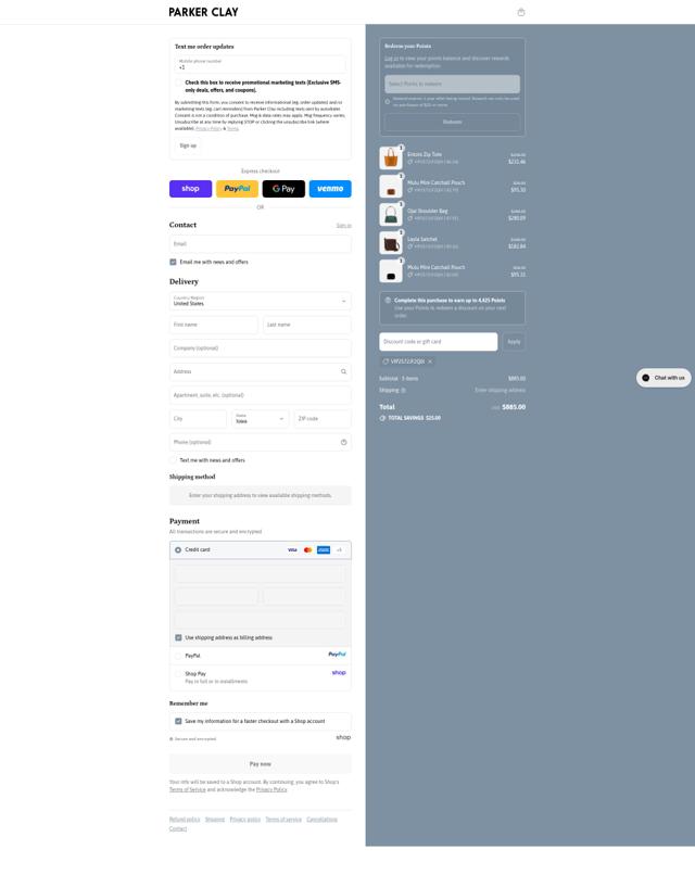 Parker Clay checkout page showing Parker Clay discount code box | Screenshot taken by SimplyCodes community member on Sep 15, 2025