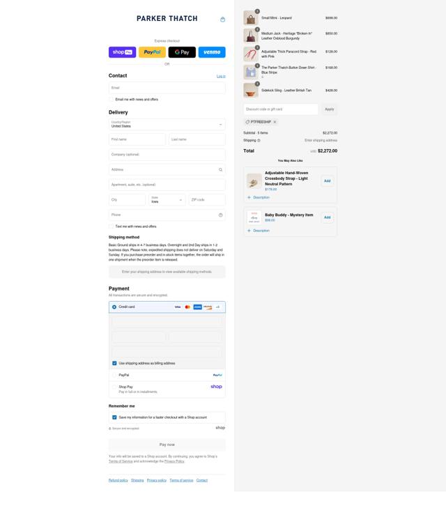 Parker Thatch checkout page showing Parker Thatch discount code box | Screenshot taken by SimplyCodes community member on Aug 15, 2025