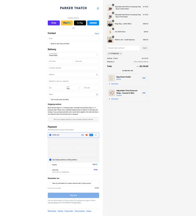 Parker Thatch checkout page showing Parker Thatch discount code box | Screenshot taken by SimplyCodes community member on Sep 14, 2025