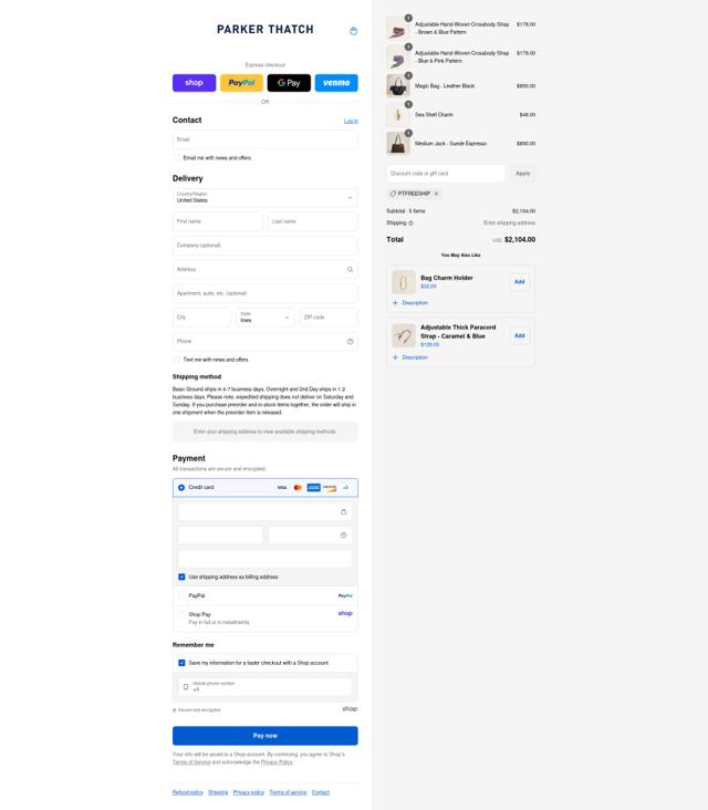 Parker Thatch checkout page showing Parker Thatch discount code box | Screenshot taken by SimplyCodes community member on Sep 6, 2025
