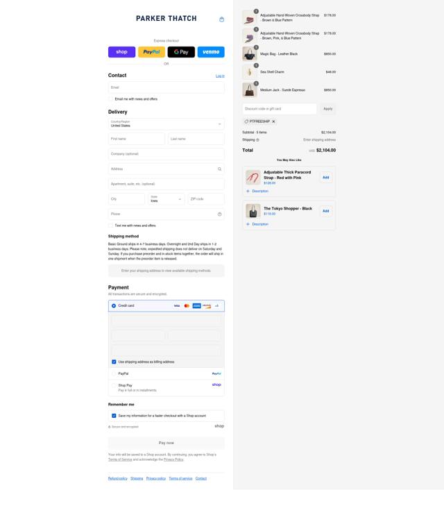 Parker Thatch checkout page showing Parker Thatch discount code box | Screenshot taken by SimplyCodes community member on Sep 2, 2025