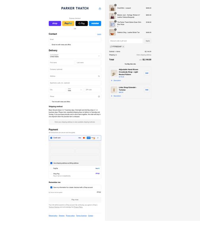 Parker Thatch checkout page showing Parker Thatch discount code box | Screenshot taken by SimplyCodes community member on Aug 28, 2025