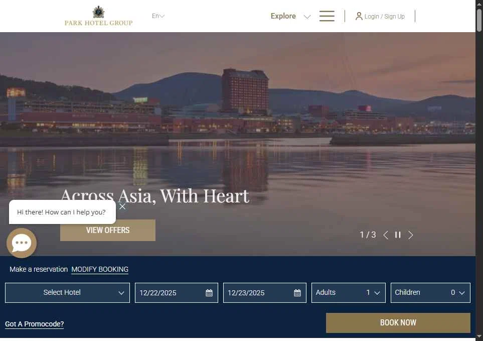 Park Hotel Hong Kong checkout page showing Park Hotel Hong Kong promo code box | Screenshot taken by SimplyCodes community member on Dec 22, 2025