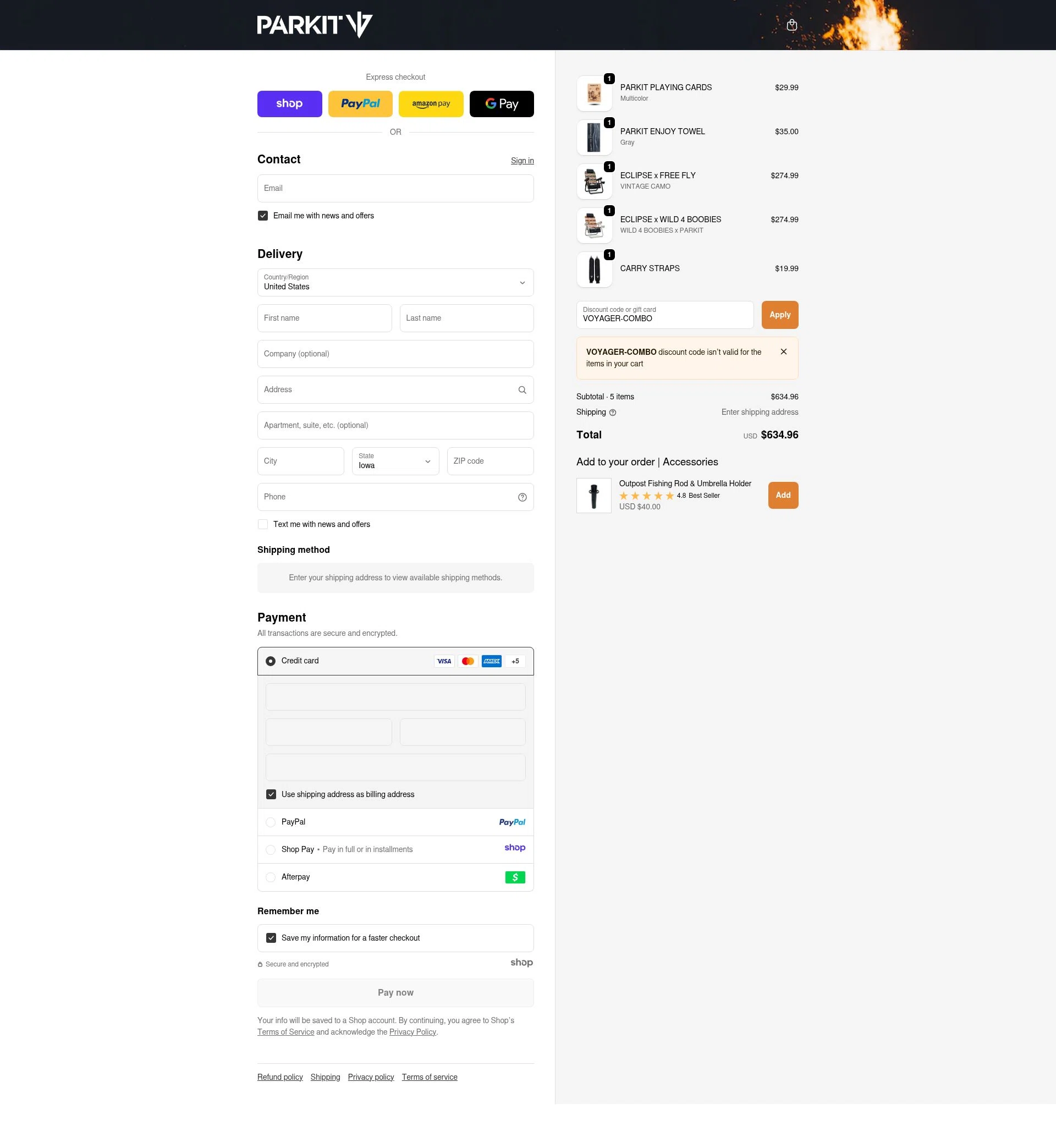PARKIT Movement checkout page showing PARKIT Movement promo code box | Screenshot taken by SimplyCodes community member on Dec 15, 2025