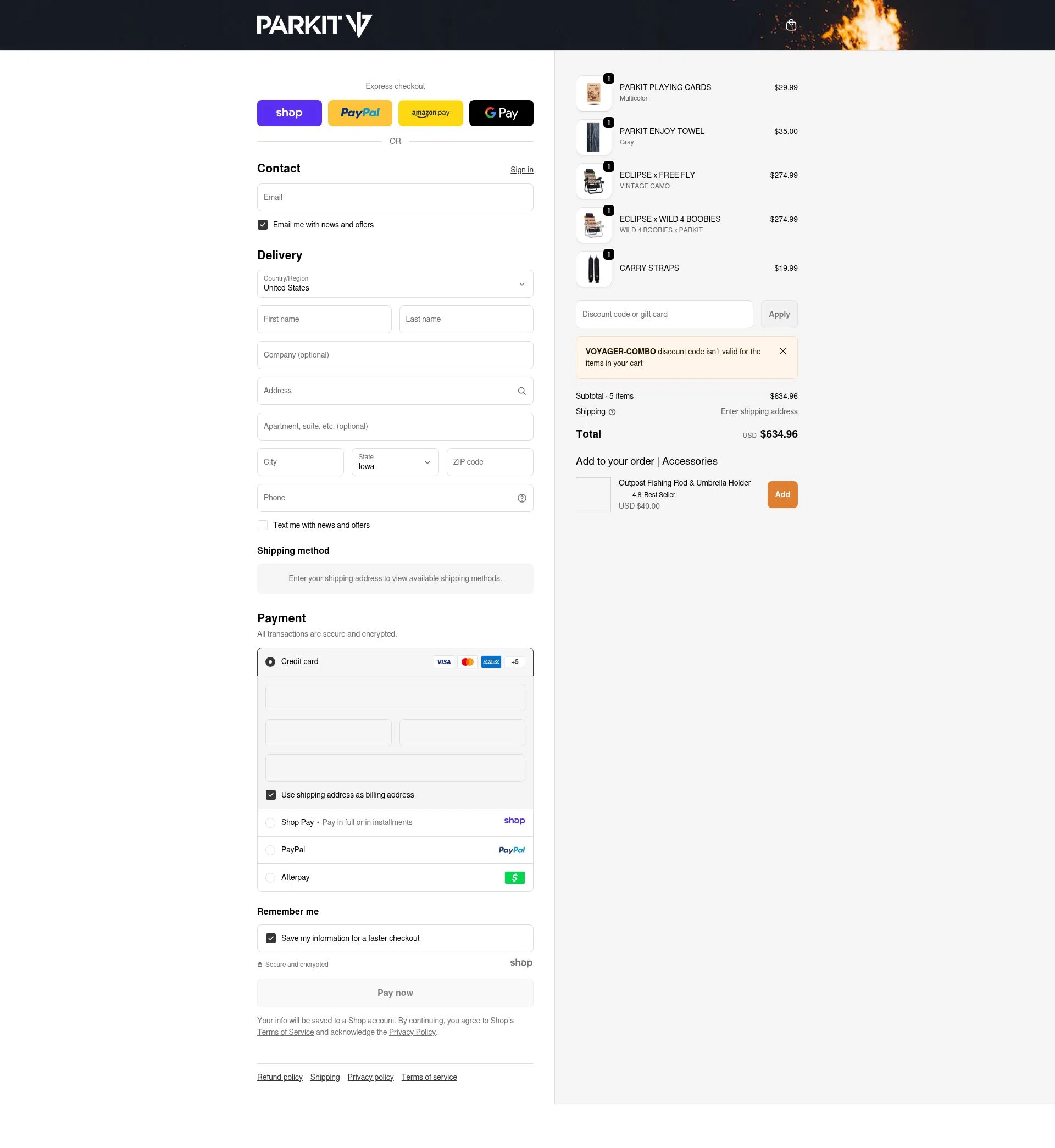 PARKIT Movement checkout page showing PARKIT Movement promo code box | Screenshot taken by SimplyCodes community member on Dec 23, 2025