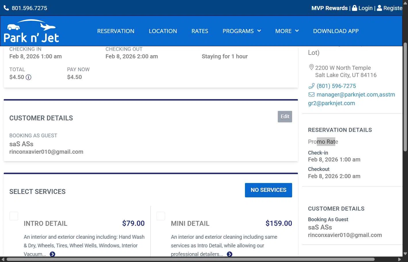Park'n JET checkout page showing Park'n JET promo code box | Screenshot taken by SimplyCodes community member on Feb 7, 2026