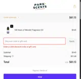 Park Scents coupon verification screenshot