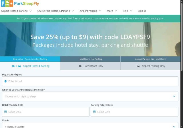 ParkSleepFly.com checkout page showing ParkSleepFly.com coupon code box | Screenshot taken by SimplyCodes community member on Aug 25, 2025