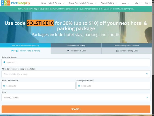 ParkSleepFly.com checkout page showing ParkSleepFly.com coupon code box | Screenshot taken by SimplyCodes community member on Aug 28, 2025