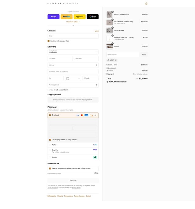 Parpala Jewelry checkout page showing Parpala Jewelry discount code box | Screenshot taken by SimplyCodes community member on Aug 29, 2025