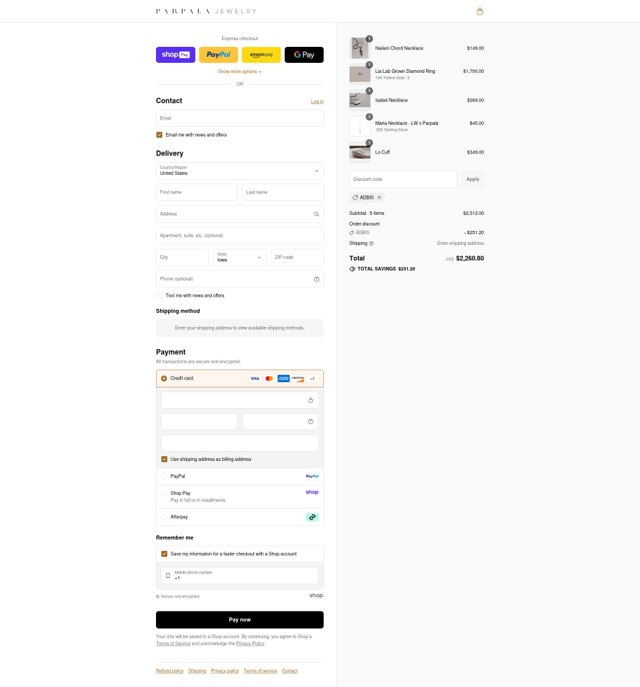 Parpala Jewelry checkout page showing Parpala Jewelry discount code box | Screenshot taken by SimplyCodes community member on Aug 25, 2025