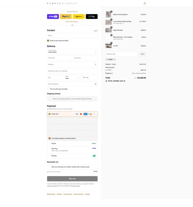 Parpala Jewelry checkout page showing Parpala Jewelry discount code box | Screenshot taken by SimplyCodes community member on Aug 21, 2025