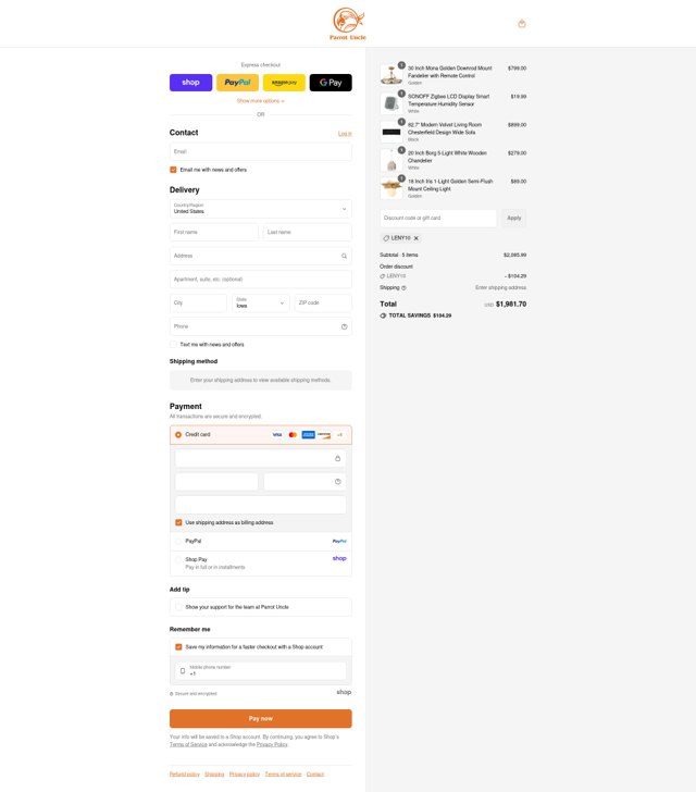 Parrot Uncle checkout page showing Parrot Uncle discount code box | Screenshot taken by SimplyCodes community member on Sep 7, 2025