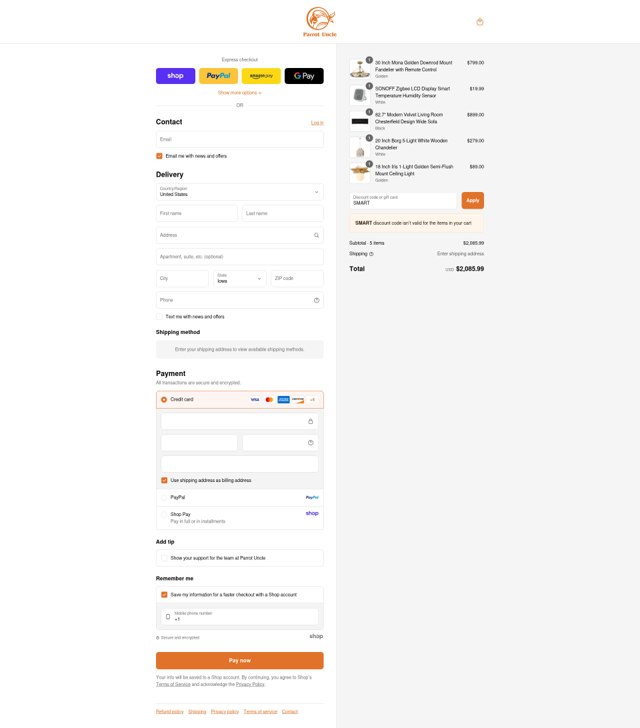 Parrot Uncle checkout page showing Parrot Uncle discount code box | Screenshot taken by SimplyCodes community member on Sep 7, 2025