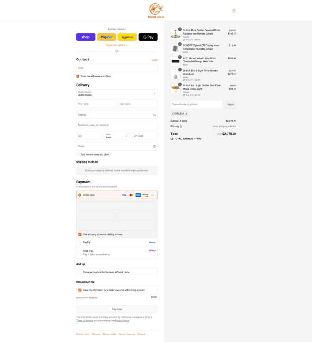 Parrot Uncle checkout page showing Parrot Uncle discount code box | Screenshot taken by SimplyCodes community member on Sep 7, 2025