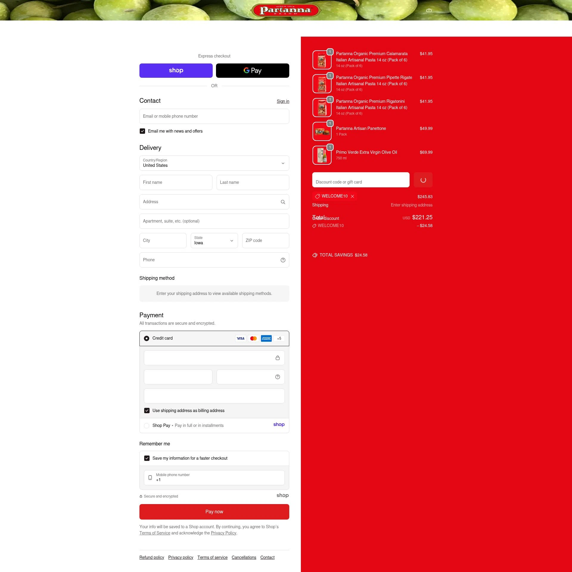Partanna checkout page showing Partanna promo code box | Screenshot taken by SimplyCodes community member on Jan 3, 2026