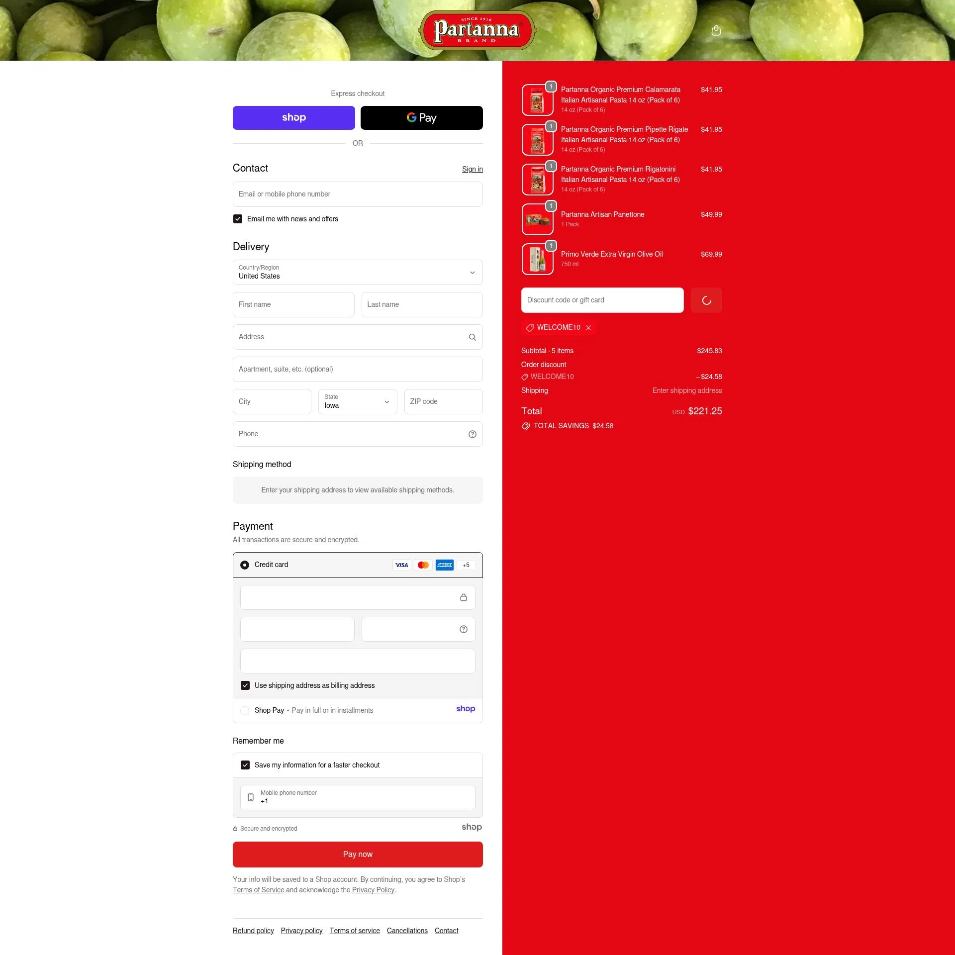 Partanna checkout page showing Partanna promo code box | Screenshot taken by SimplyCodes community member on Dec 29, 2025