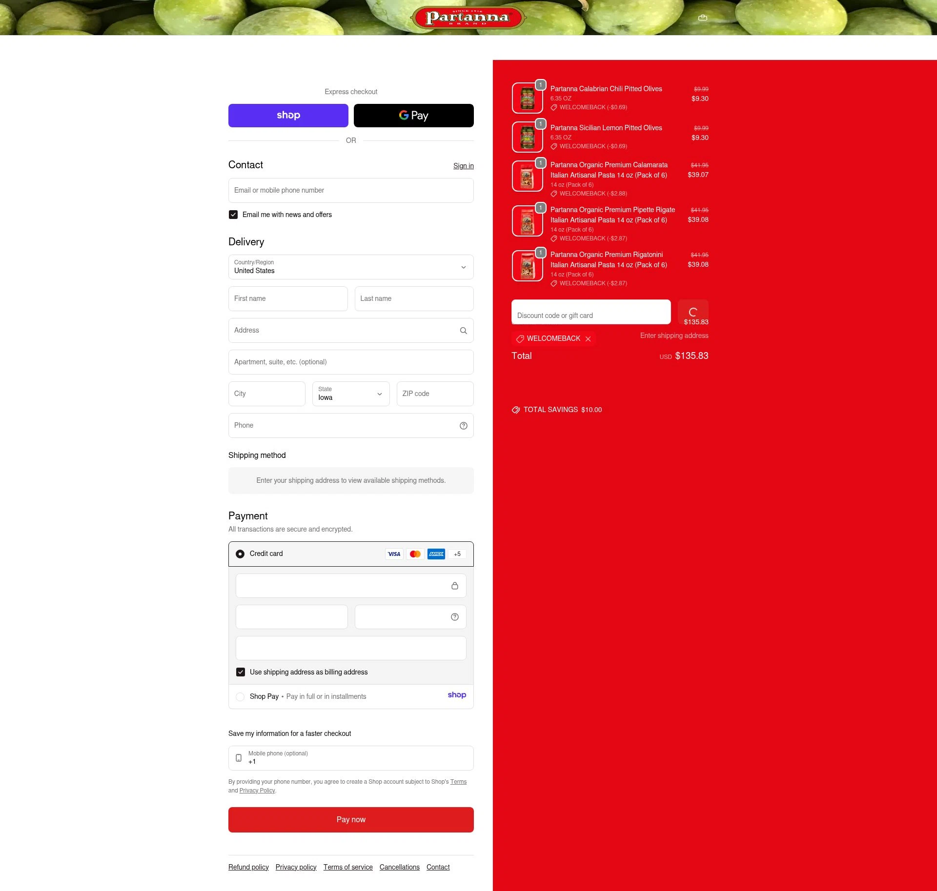 Partanna checkout page showing Partanna promo code box | Screenshot taken by SimplyCodes community member on Jan 8, 2026