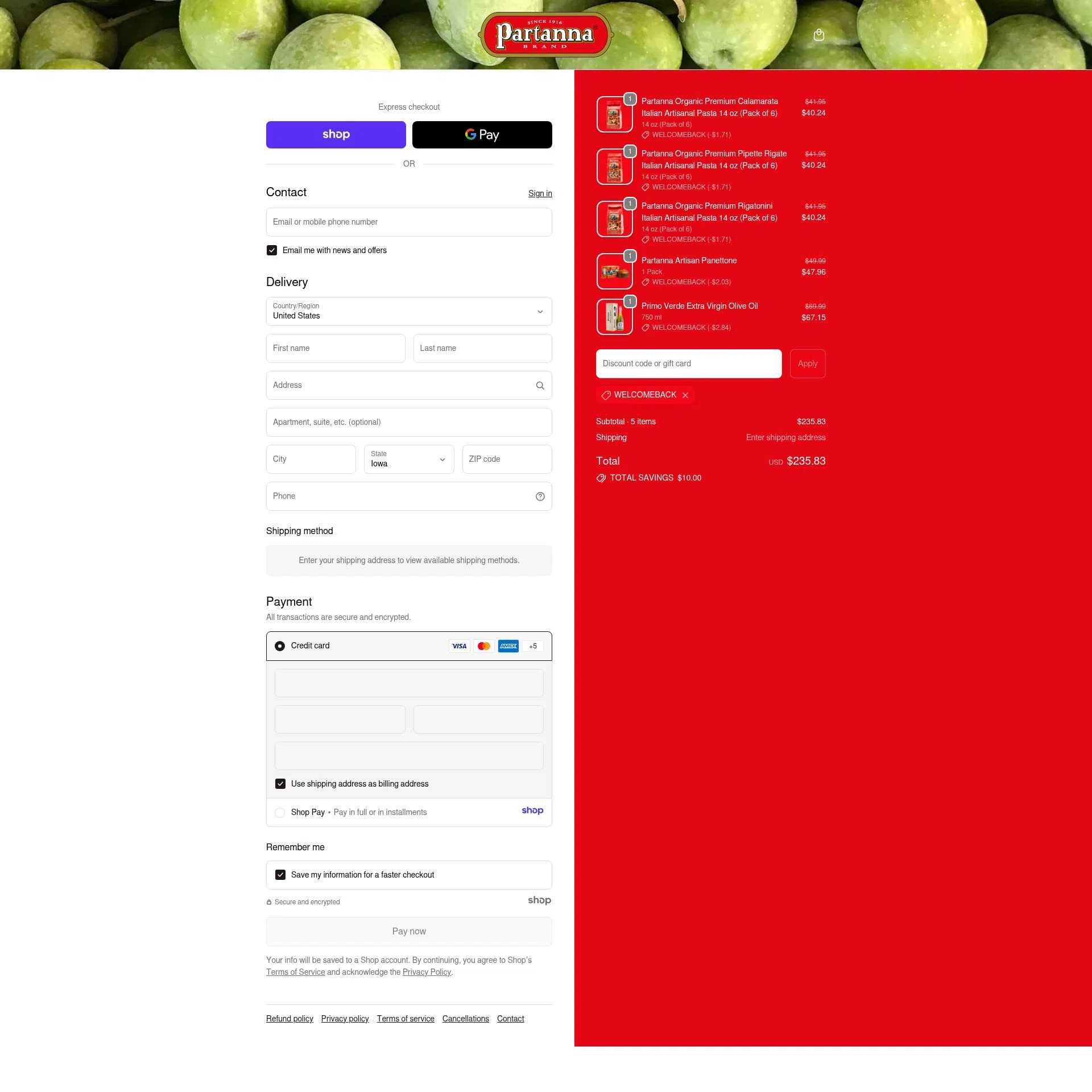 Partanna checkout page showing Partanna promo code box | Screenshot taken by SimplyCodes community member on Jan 3, 2026