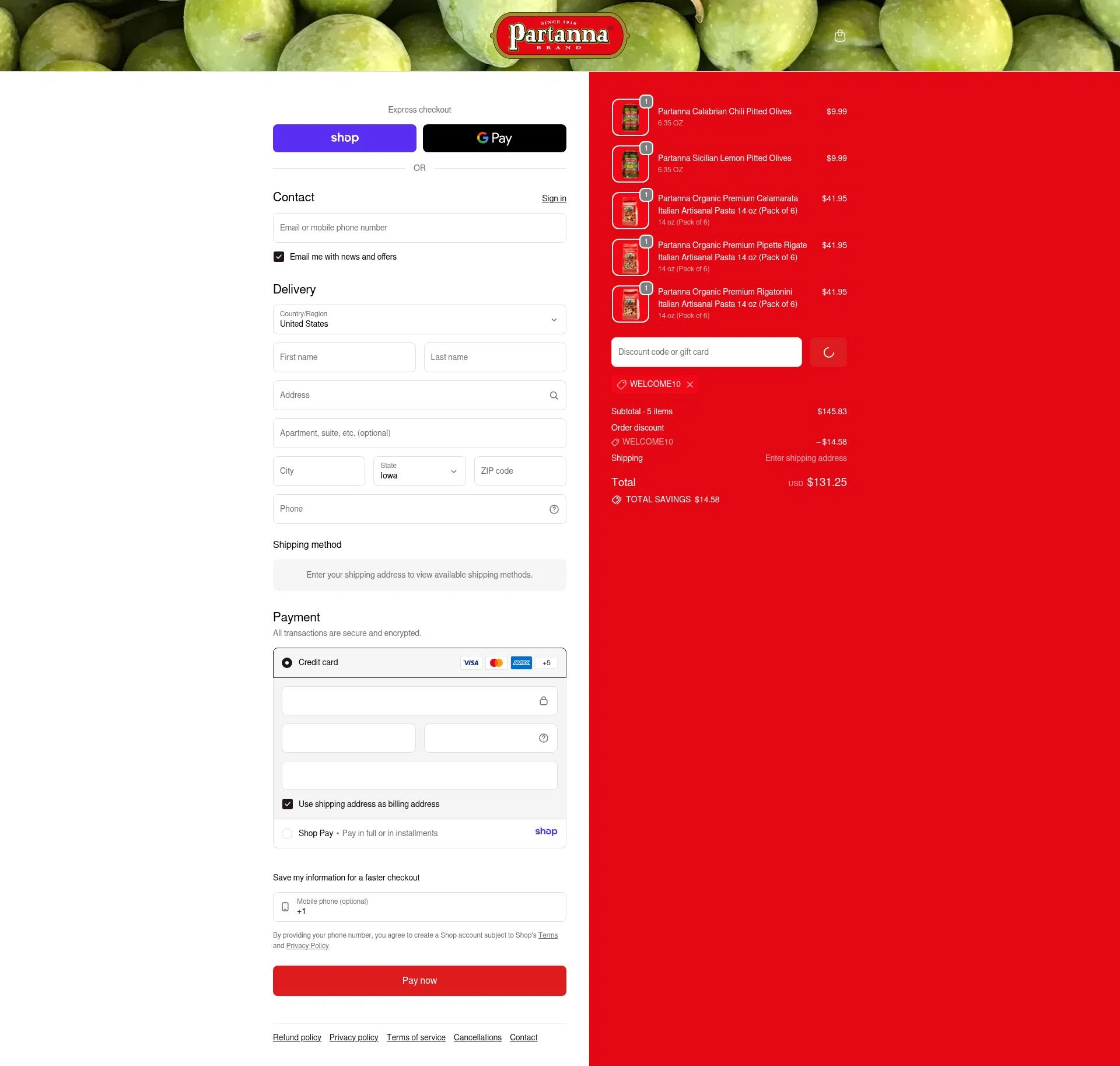 Partanna checkout page showing Partanna promo code box | Screenshot taken by SimplyCodes community member on Jan 8, 2026