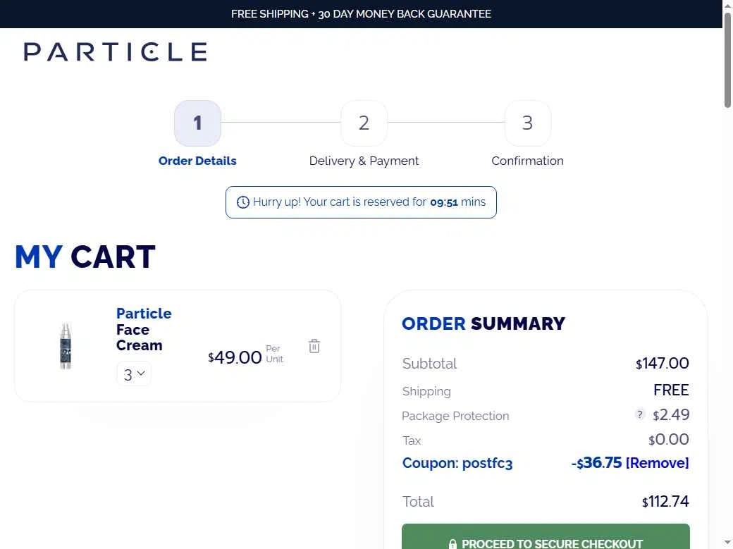 Particle For Men checkout page showing Particle For Men discount code box | Screenshot taken by SimplyCodes community member on Feb 12, 2026
